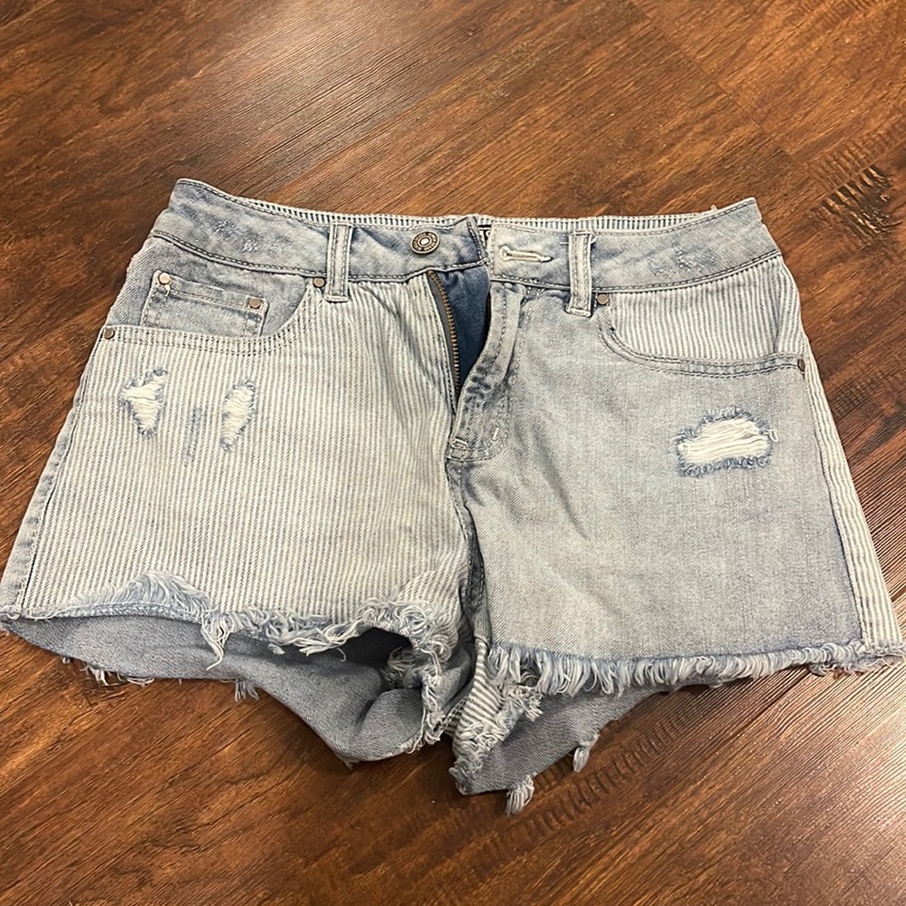 Striped jean shorts